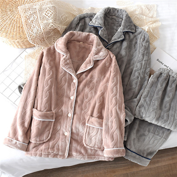 メンズ レディース 部屋着 パジャマ ケーブル柄 ルームウェア ペアパジャマ 寝巻き もこもこ 長袖 前開き 上下セット 秋 冬 冬 セットアップ 