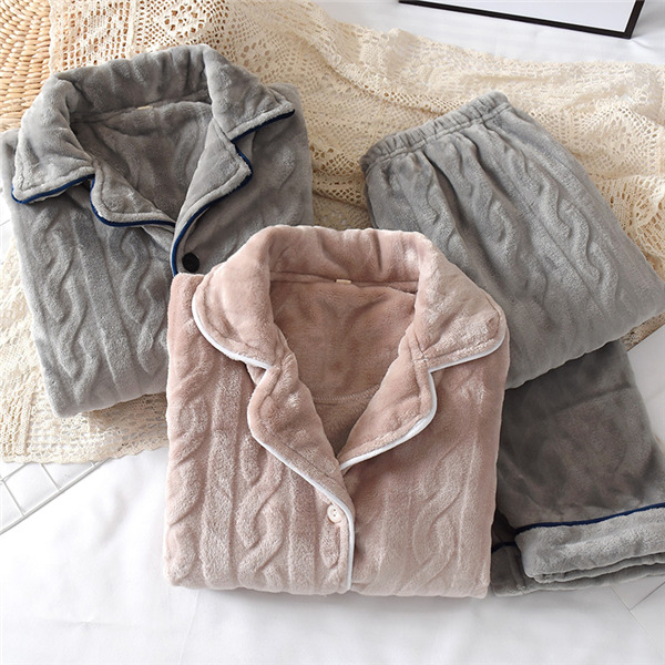 メンズ レディース 部屋着 パジャマ ケーブル柄 ルームウェア ペアパジャマ 寝巻き もこもこ 長袖 前開き 上下セット 秋 冬 冬 セットアップ 