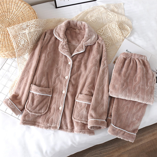 メンズ レディース 部屋着 パジャマ ケーブル柄 ルームウェア ペアパジャマ 寝巻き もこもこ 長袖 前開き 上下セット 秋 冬 冬 セットアップ 