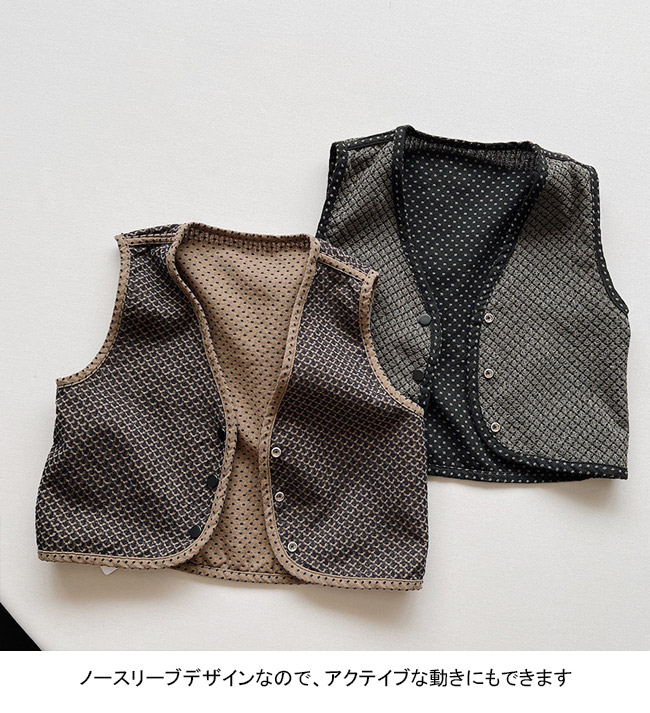 送料無料 ベスト キッズ ライトアウター 総柄 リバーシブル 春秋 ノースリーブ 男女兼用 動きやすい 子供服 アウトドア 前開き ゆったり 