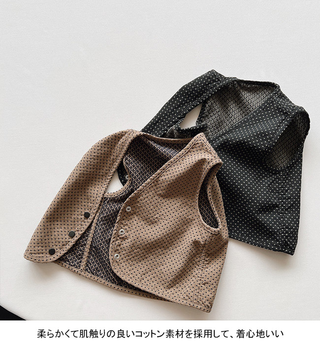 送料無料 ベスト キッズ ライトアウター 総柄 リバーシブル 春秋 ノースリーブ 男女兼用 動きやすい 子供服 アウトドア 前開き ゆったり 