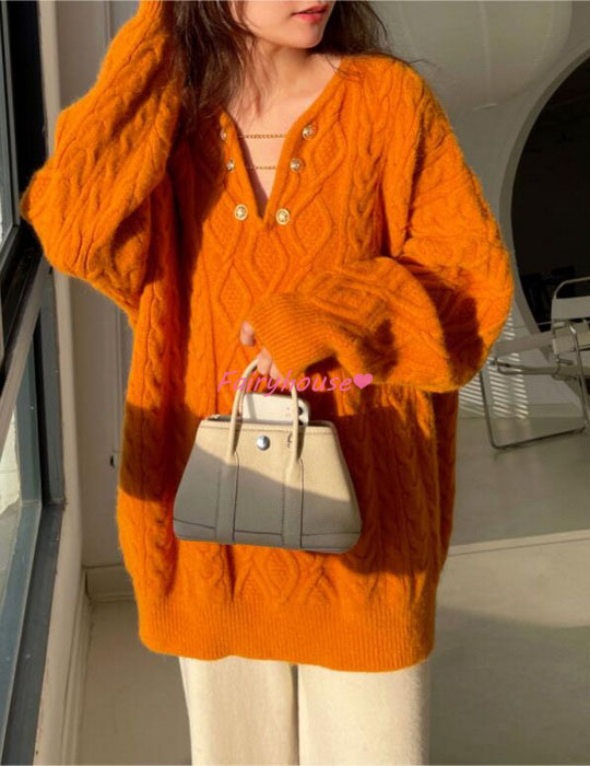 ニットトップス レディース 秋冬 40代 長袖 ニットトップス オシャレ ショット丈ニットソー ゆったりプルオーバー 韓国風 秋服 無地Vネックセーター 50代30代 