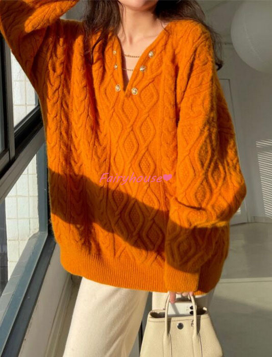 ニットトップス レディース 秋冬 40代 長袖 ニットトップス オシャレ ショット丈ニットソー ゆったりプルオーバー 韓国風 秋服 無地Vネックセーター 50代30代 