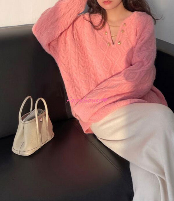 ニットトップス レディース 秋冬 40代 長袖 ニットトップス オシャレ ショット丈ニットソー ゆったりプルオーバー 韓国風 秋服 無地Vネックセーター 50代30代 