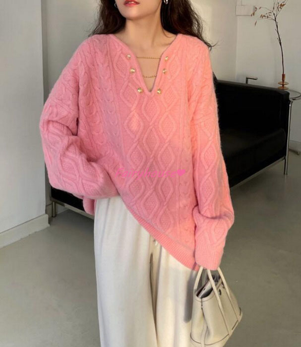 ニットトップス レディース 秋冬 40代 長袖 ニットトップス オシャレ ショット丈ニットソー ゆったりプルオーバー 韓国風 秋服 無地Vネックセーター 50代30代 