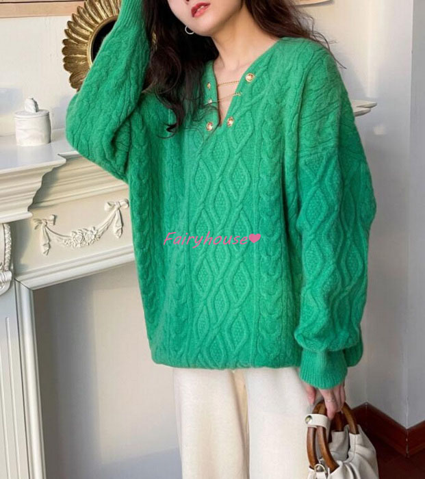 ニットトップス レディース 秋冬 40代 長袖 ニットトップス オシャレ ショット丈ニットソー ゆったりプルオーバー 韓国風 秋服 無地Vネックセーター 50代30代 