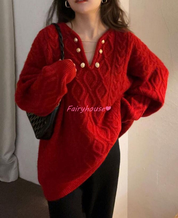 ニットトップス レディース 秋冬 40代 長袖 ニットトップス オシャレ ショット丈ニットソー ゆったりプルオーバー 韓国風 秋服 無地Vネックセーター 50代30代 