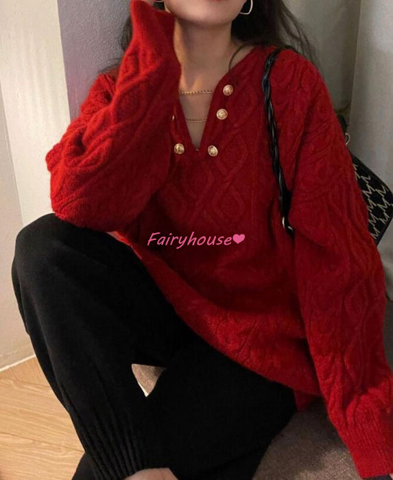 ニットトップス レディース 秋冬 40代 長袖 ニットトップス オシャレ ショット丈ニットソー ゆったりプルオーバー 韓国風 秋服 無地Vネックセーター 50代30代 