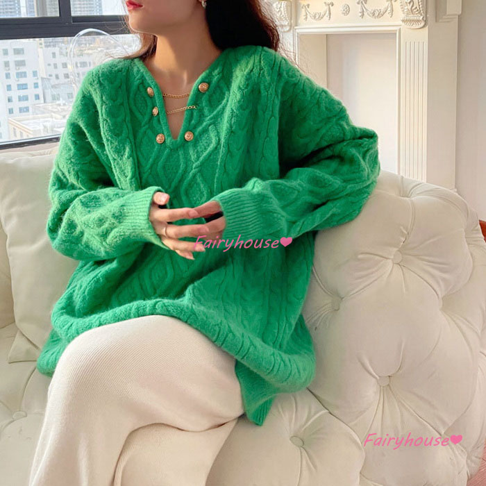 ニットトップス レディース 秋冬 40代 長袖 ニットトップス オシャレ ショット丈ニットソー ゆったりプルオーバー 韓国風 秋服 無地Vネックセーター 50代30代 