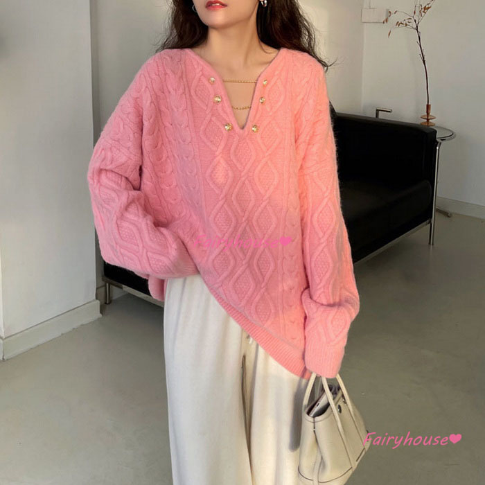 ニットトップス レディース 秋冬 40代 長袖 ニットトップス オシャレ ショット丈ニットソー ゆったりプルオーバー 韓国風 秋服 無地Vネックセーター 50代30代 