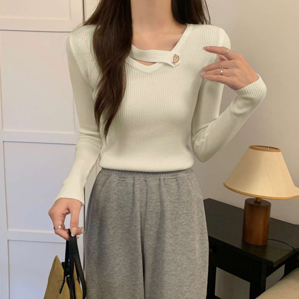 Vネック リブニット トップス 大人  