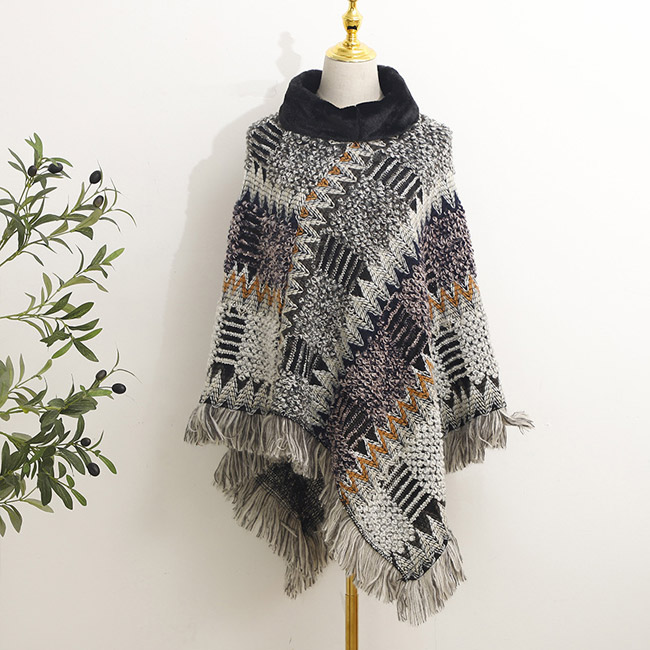 送料無料 ポンチョ レディース エスニック アウター マフラー ハイネック 冬 ゆったり ショール 暖 お出かけ ハイネック 秋 レイヤード ストール フリンジ 