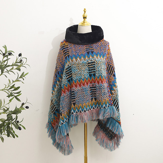 送料無料 ポンチョ レディース エスニック アウター マフラー ハイネック 冬 ゆったり ショール 暖 お出かけ ハイネック 秋 レイヤード ストール フリンジ 