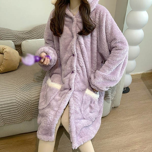 もこもこパジャマ ナイトガウン レディース サメ柄 冬 かわいい フード付き プレゼント 前開き 韓国 結婚祝い ルームウェア 長袖 部屋着 