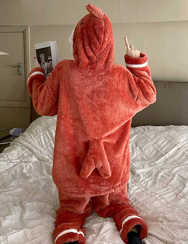 もこもこパジャマ ナイトガウン レディース サメ柄 冬 かわいい フード付き プレゼント 前開き 韓国 結婚祝い ルームウェア 長袖 部屋着 
