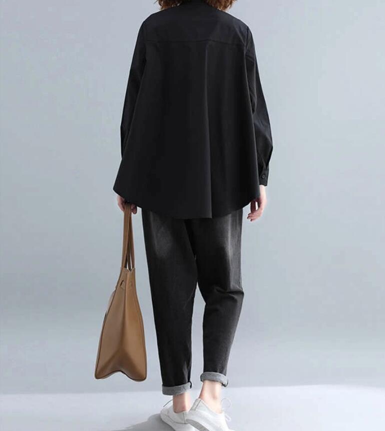 シャツ レディース ブラウス 黒 長袖 立ち襟 シャツブラウス Aライン 通勤 レイヤード風 秋 フ春 長袖 トップス 無地 オフィス 