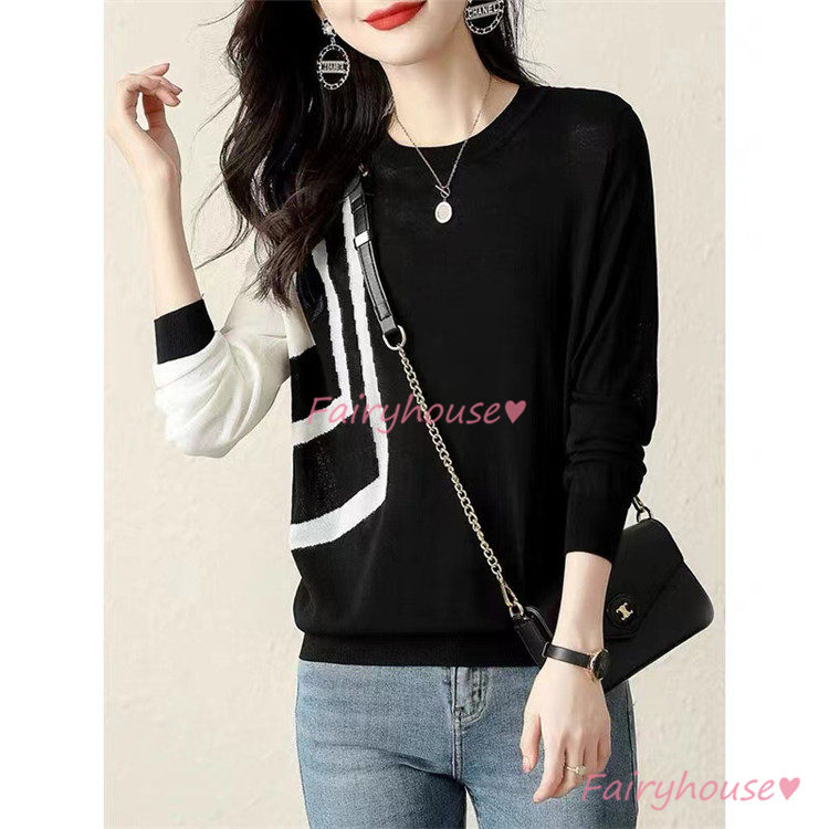 ニット セーター トップス レディース 秋冬 ラウンネック 長袖ニット カジュアルニット ニットインナー きれいめ 30代 通勤 配色 着痩せ オシャレ 40代 