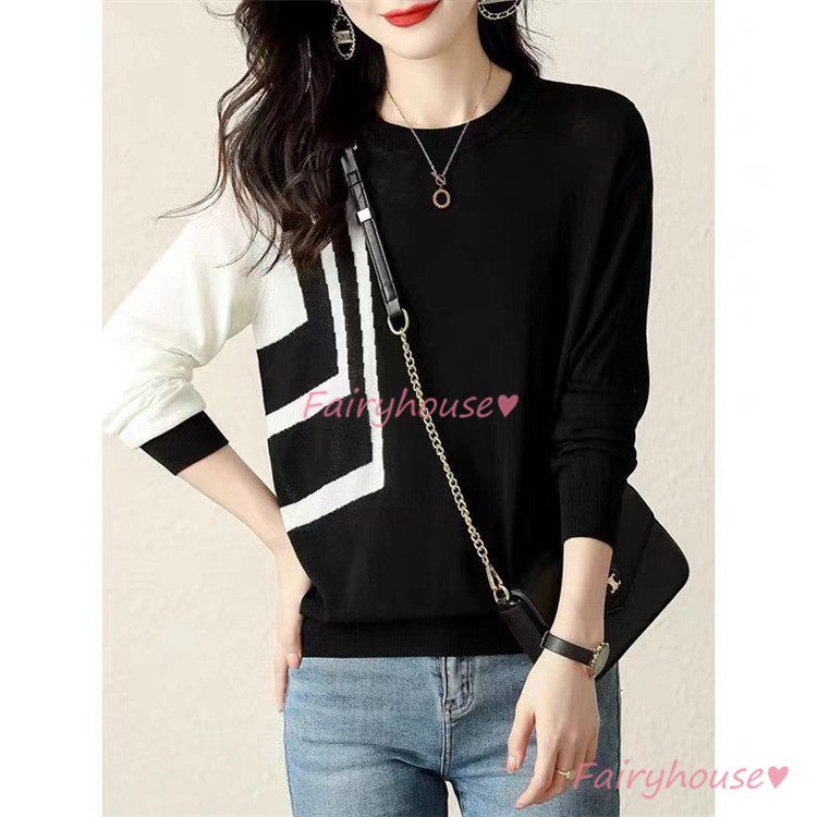 ニット セーター トップス レディース 秋冬 ラウンネック 長袖ニット カジュアルニット ニットインナー きれいめ 30代 通勤 配色 着痩せ オシャレ 40代 