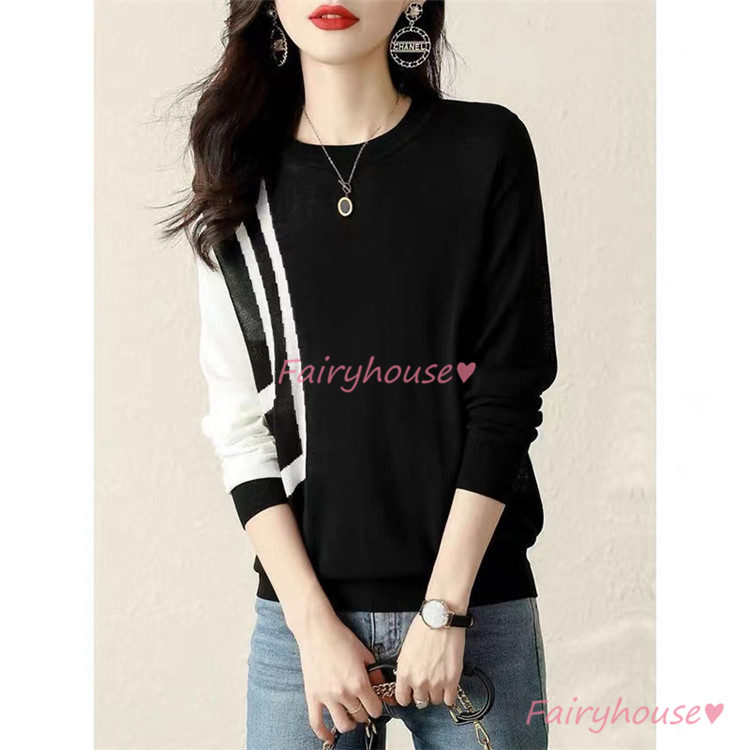 ニット セーター トップス レディース 秋冬 ラウンネック 長袖ニット カジュアルニット ニットインナー きれいめ 30代 通勤 配色 着痩せ オシャレ 40代 