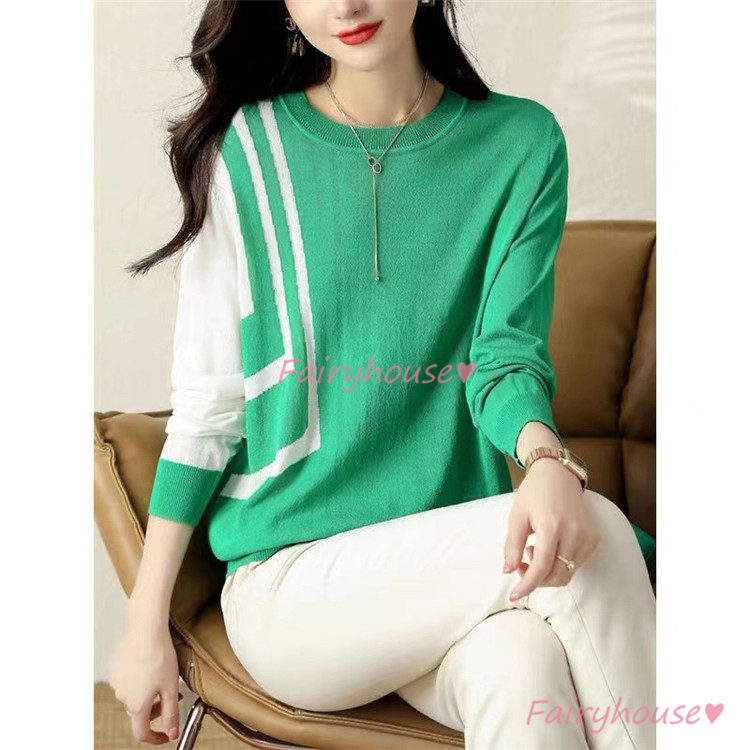 ニット セーター トップス レディース 秋冬 ラウンネック 長袖ニット カジュアルニット ニットインナー きれいめ 30代 通勤 配色 着痩せ オシャレ 40代 