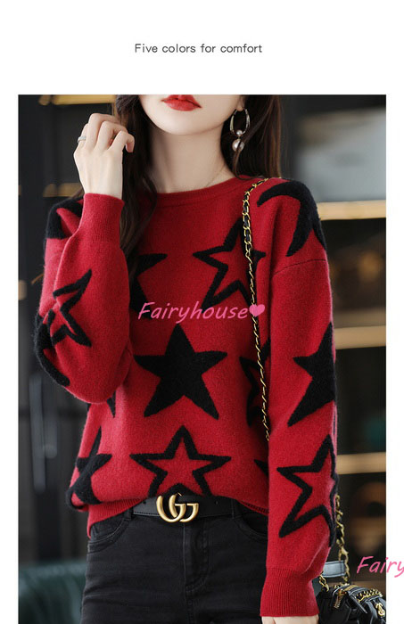 ニットトップス レディース 40代 秋冬 長袖セーター 星柄ニットセーター オシャレ大人 ショット丈ニットインナー 50代 ニットソー ゆったりプルオーバー 30代 