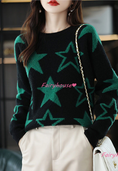 ニットトップス レディース 40代 秋冬 長袖セーター 星柄ニットセーター オシャレ大人 ショット丈ニットインナー 50代 ニットソー ゆったりプルオーバー 30代 