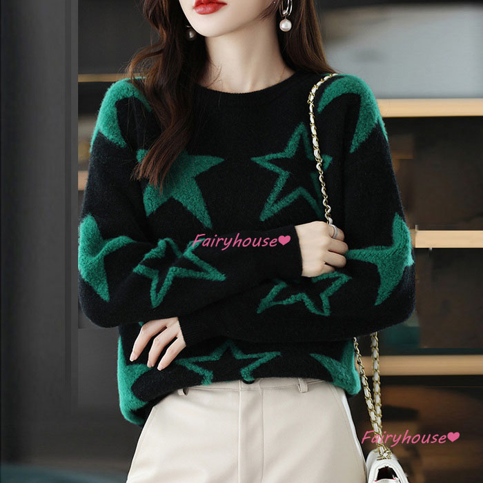 ニットトップス レディース 40代 秋冬 長袖セーター 星柄ニットセーター オシャレ大人 ショット丈ニットインナー 50代 ニットソー ゆったりプルオーバー 30代 