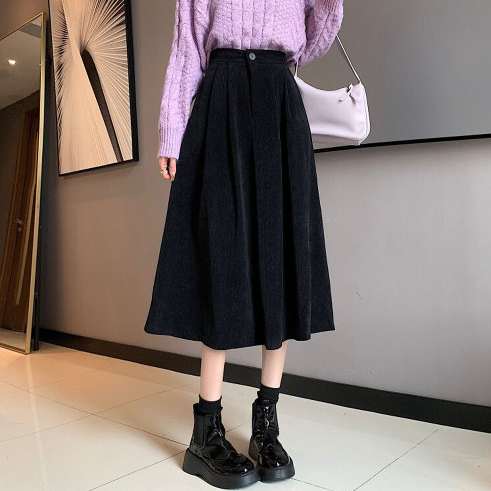 コーデュロイスカート 秋冬フレアスカート 。可  