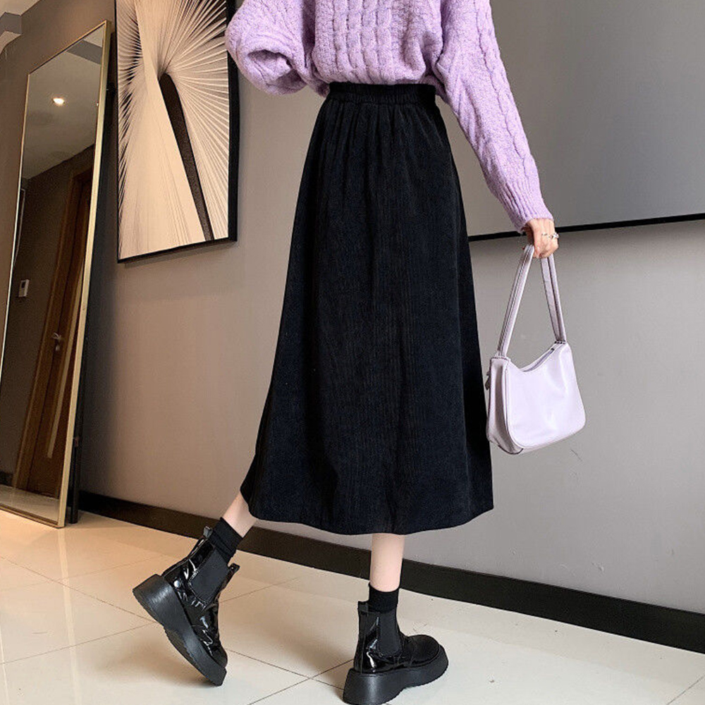 コーデュロイスカート 秋冬フレアスカート 。可  