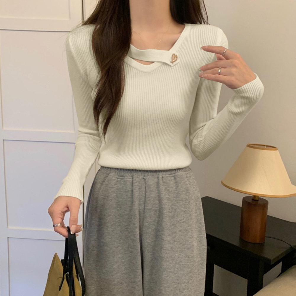 Vネック リブニットトップス 大人秋服 。可  