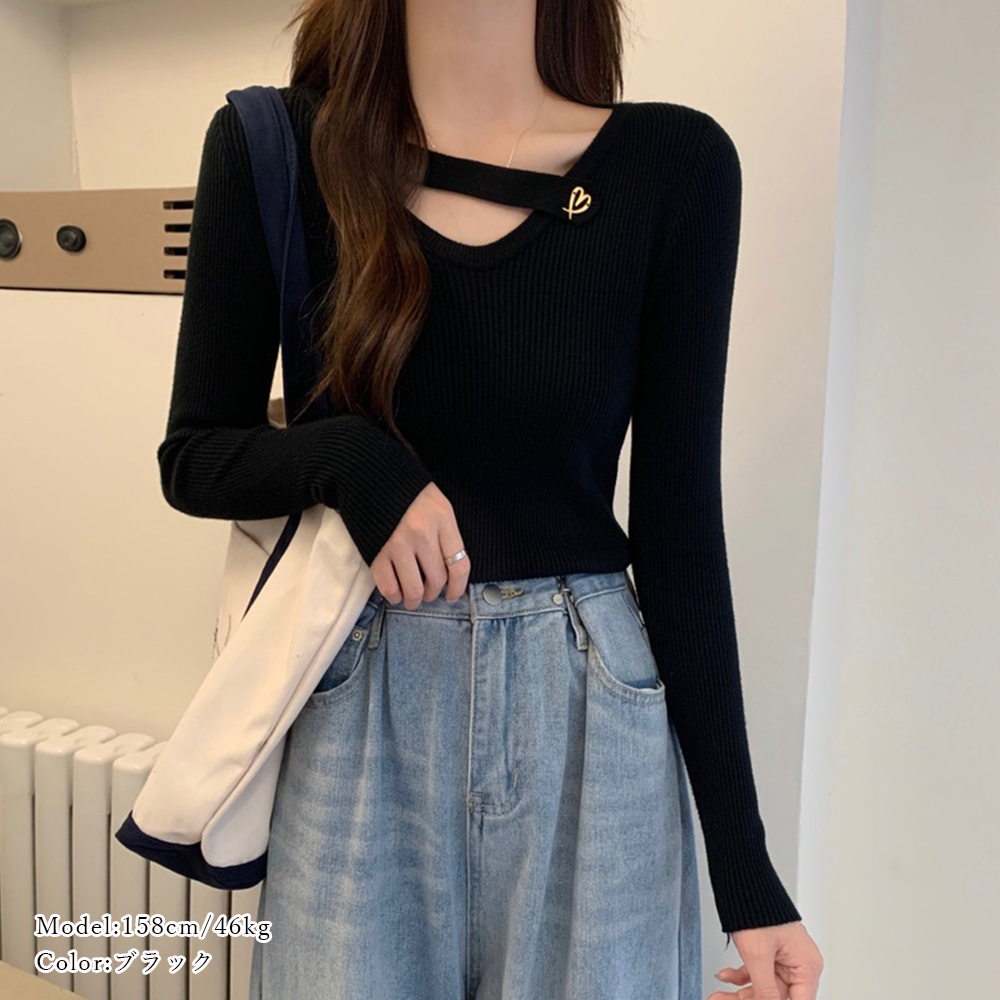 Vネック リブニットトップス 大人秋服 。可  