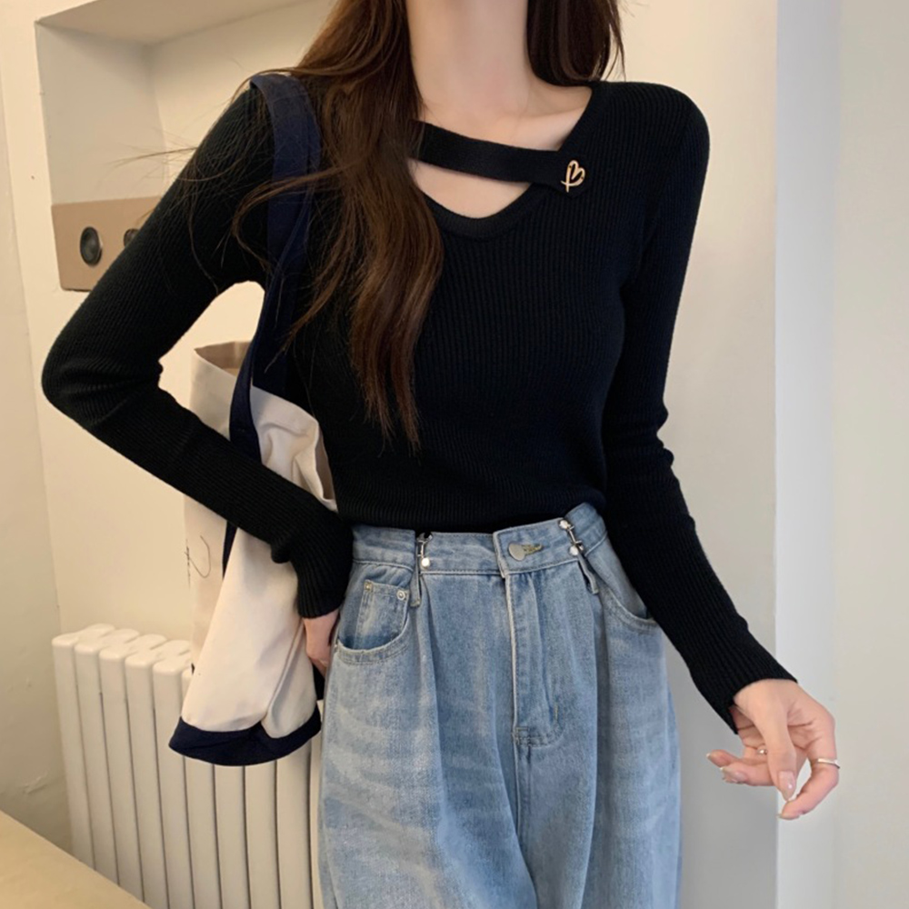 Vネック リブニットトップス 大人秋服 。可  
