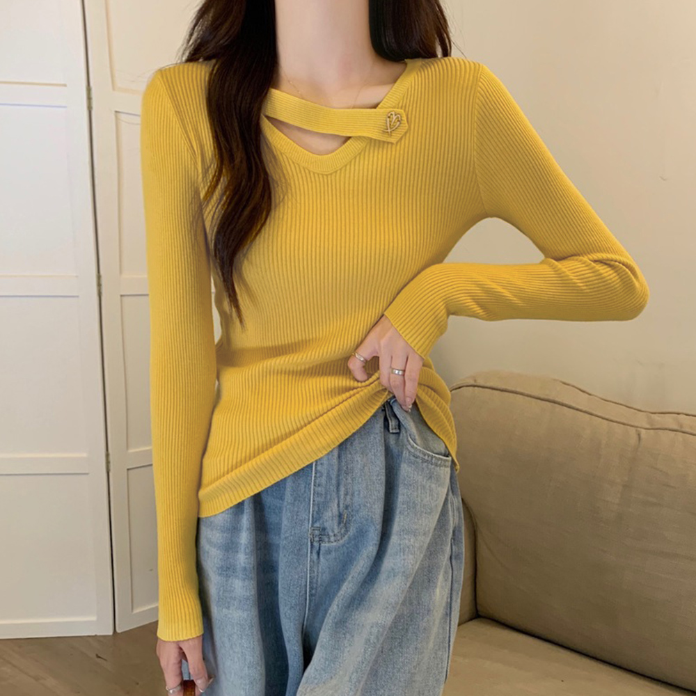 Vネック リブニットトップス 大人秋服 。可  