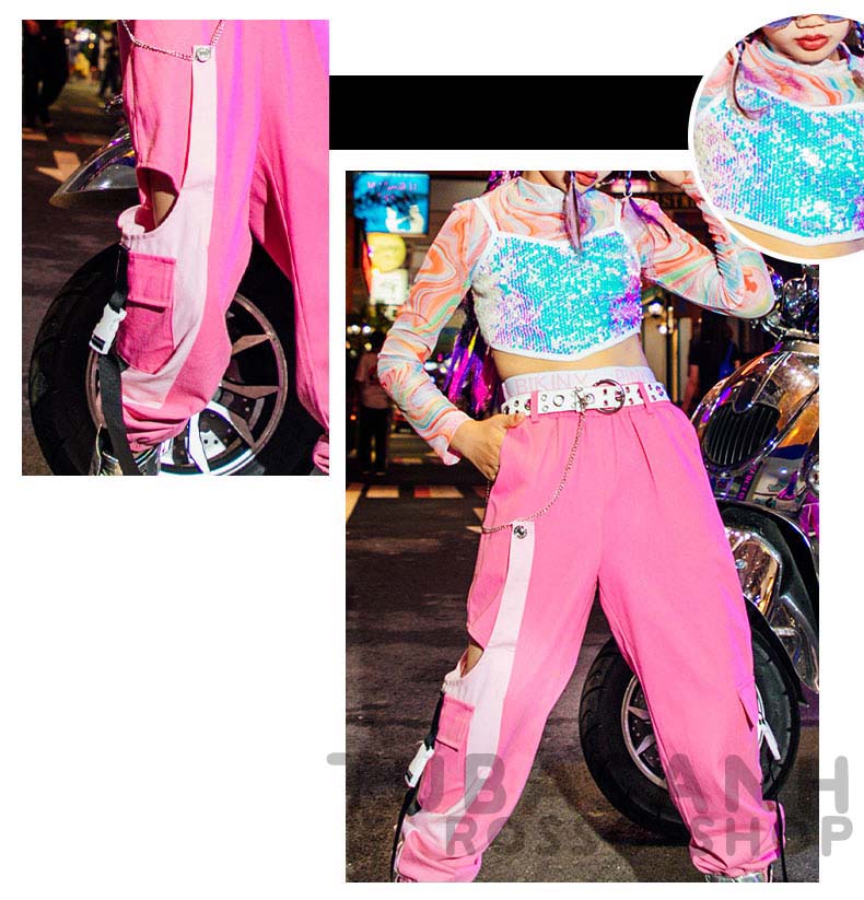 ダンス 衣装 キッズ ピンク 可愛い リップル ヒップホップ ジャズダンス 練習着 HIPHOP 韓国 スパンセット ガールズ 応援団 アップ 