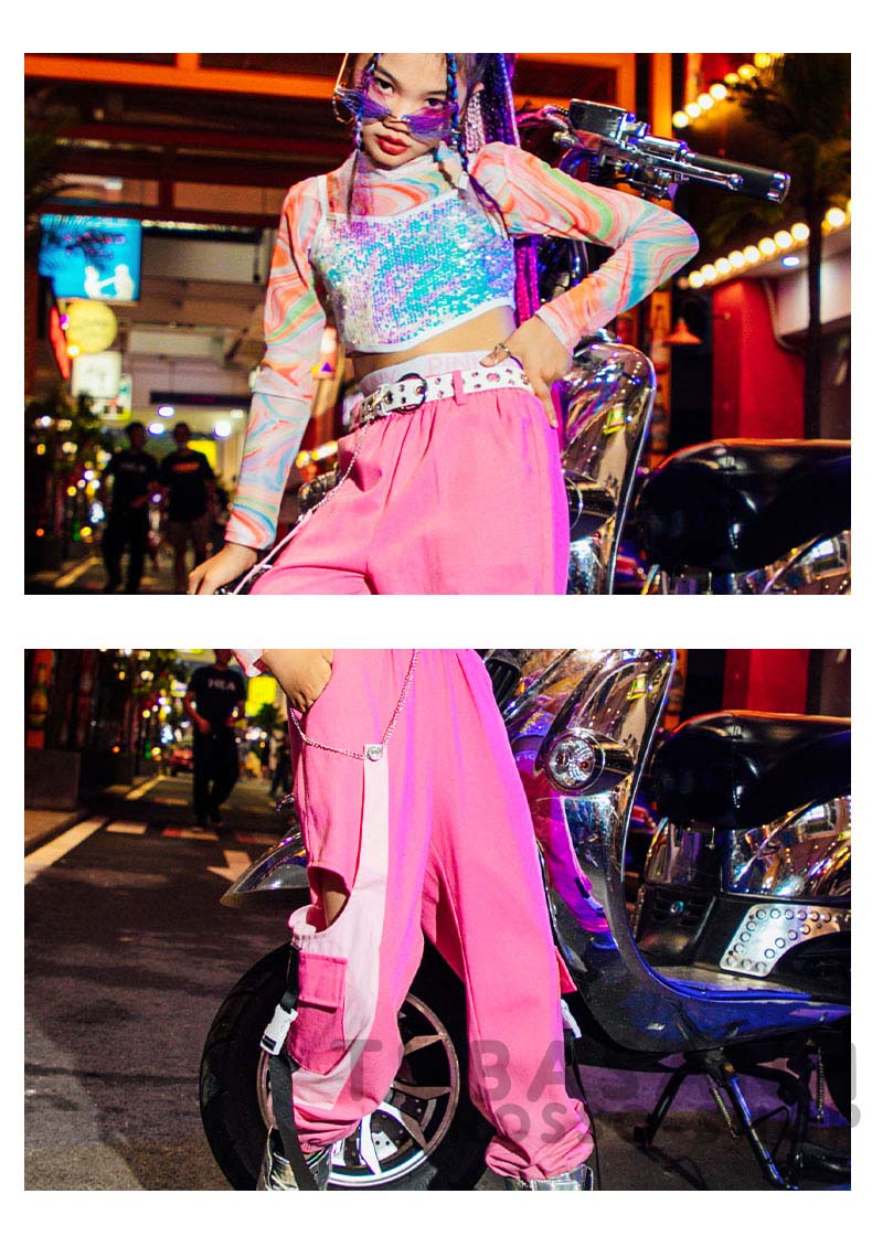 ダンス 衣装 キッズ ピンク 可愛い リップル ヒップホップ ジャズダンス 練習着 HIPHOP 韓国 スパンセット ガールズ 応援団 アップ 