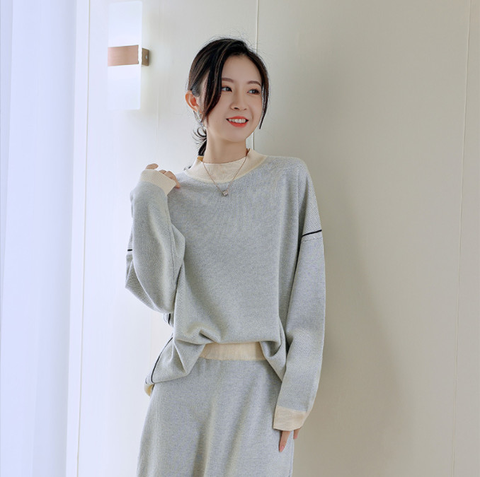 ニットセットアップ レディース セーターセットアップ スカートスーツ 厚手 秋冬セーター ゆったり 送料無料 お呼ばれ スカート ドロップショルダー 2点セット 