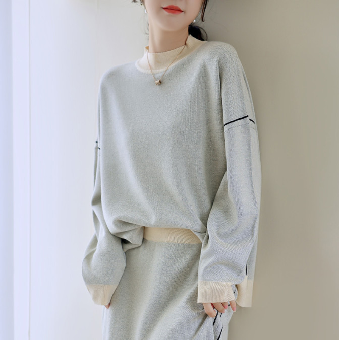 ニットセットアップ レディース セーターセットアップ スカートスーツ 厚手 秋冬セーター ゆったり 送料無料 お呼ばれ スカート ドロップショルダー 2点セット 