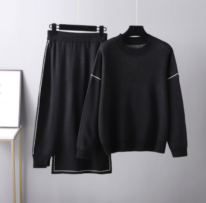 ニットセットアップ レディース セーターセットアップ スカートスーツ 厚手 秋冬セーター ゆったり 送料無料 お呼ばれ スカート ドロップショルダー 2点セット 