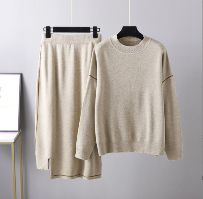 ニットセットアップ レディース セーターセットアップ スカートスーツ 厚手 秋冬セーター ゆったり 送料無料 お呼ばれ スカート ドロップショルダー 2点セット 