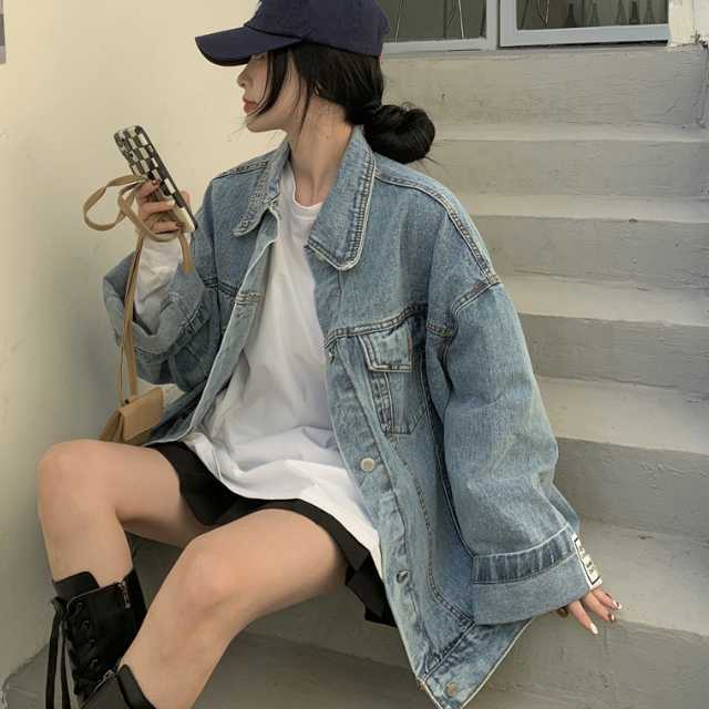 アウター デニム ジャケット デニムジャケット レディース ライトアウター ミディアムジャケット 羽織 キレセク 襟付き オーバーサイズ 長袖 