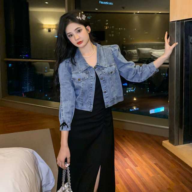 アウター デニム ジャケット デニムジャケット ショート丈 レディース 襟付き カジュアル キレセク ライトアウター 羽織 長袖 ショートジャケット 