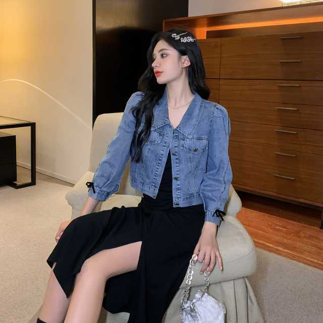 アウター デニム ジャケット デニムジャケット ショート丈 レディース 襟付き カジュアル キレセク ライトアウター 羽織 長袖 ショートジャケット 