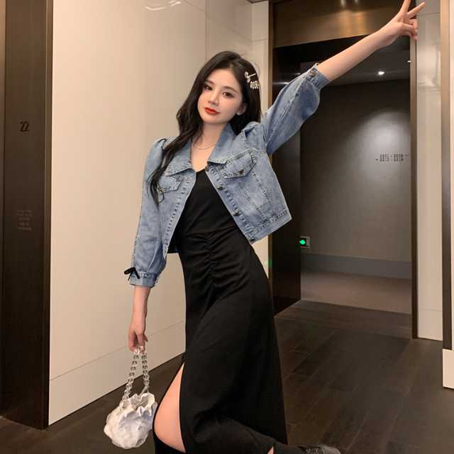 アウター デニム ジャケット デニムジャケット ショート丈 レディース 襟付き カジュアル キレセク ライトアウター 羽織 長袖 ショートジャケット 