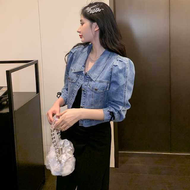アウター デニム ジャケット デニムジャケット ショート丈 レディース 襟付き カジュアル キレセク ライトアウター 羽織 長袖 ショートジャケット 
