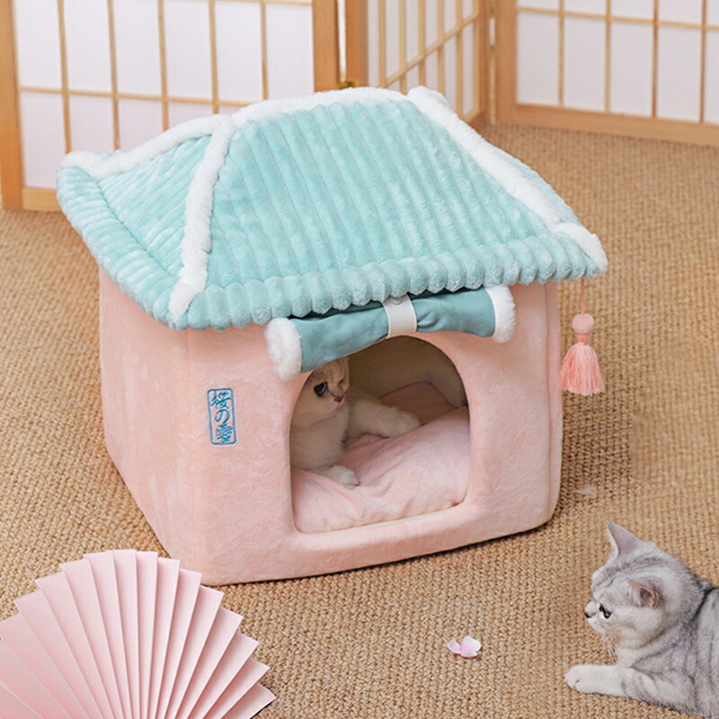 ペットハウス 桜の家 ペットベッド ドーム型 ネコ 猫ハウス 別荘 折りたたみ ペット用品 ぐっすり眠れる 暖かい 洗える 小型犬 キャットハウス 保温 犬小屋 