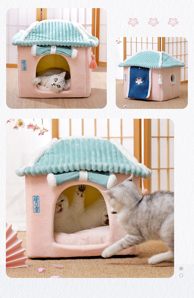 ペットハウス 桜の家 ペットベッド ドーム型 ネコ 猫ハウス 別荘 折りたたみ ペット用品 ぐっすり眠れる 暖かい 洗える 小型犬 キャットハウス 保温 犬小屋 