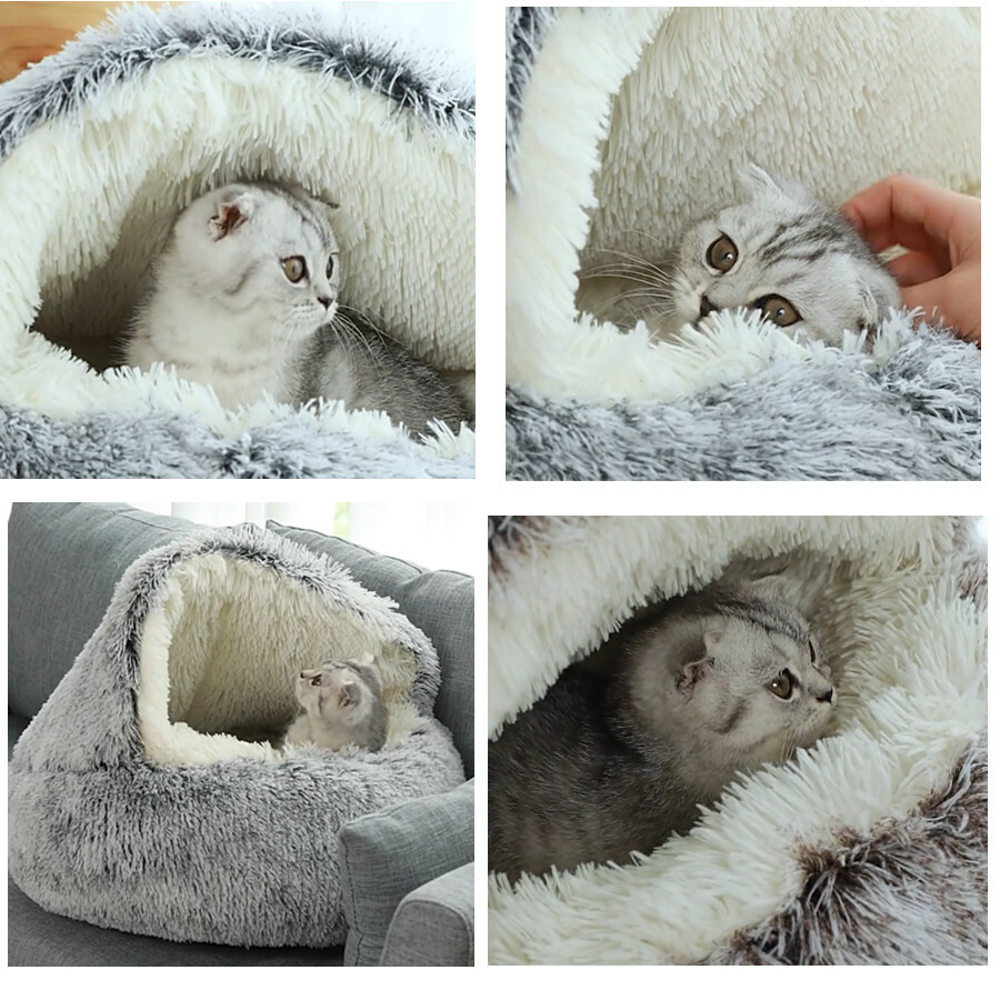 猫ハウス 猫ベッド ペットハウス ドーム型 ペットベッド 子犬 クッション 冬 寒さ対策 暖か ぐっすり眠る 滑り止め 柔らかい もこもこ 洗濯可能 ふわふわ 小型犬