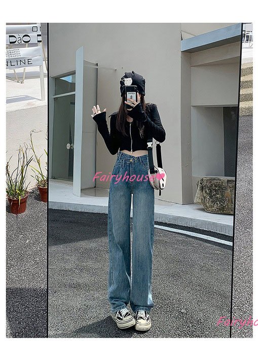 ジーンズ レディース デニムパンツ ストレート ジーパン ワイドパンツ ズボン ロングデニムワイドパンツ ハイウエスト 秋冬 オシャレ30代 春夏 ゆったり着痩せ 