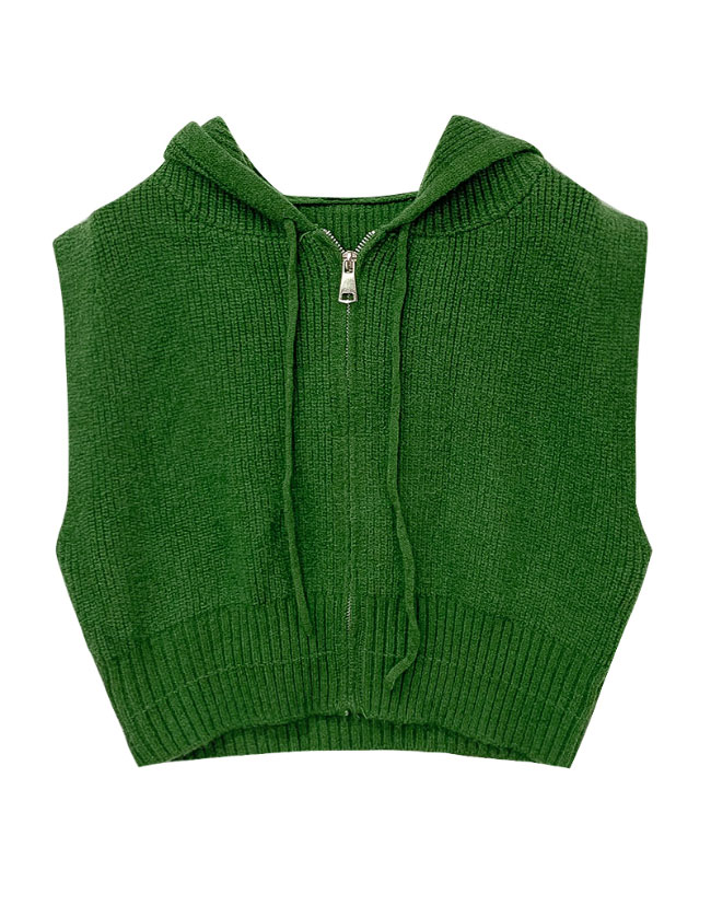 送料無料 ニットノースリーブ レディース ベスト フード付き ジップアップ ニット 春秋 ジレベスト 前開き フード付きベスト ニットベスト 