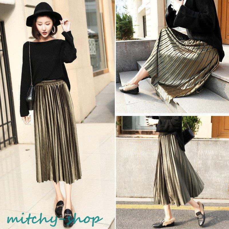 ベロアスカート フレアスカート プリーツスカート 無地 レディース ボロングスカート 。 春秋冬 マキシ丈 ウエストゴム 